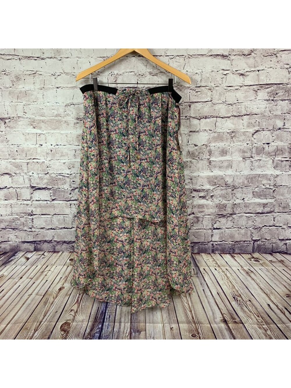 Vera Wang Multicolor Floral High Low Hem Midi Skirt